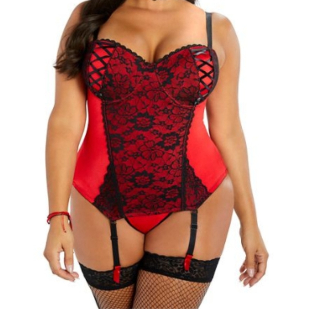 Spencers' Body Rage Plus Size Micro Corset & G-String Panties Set